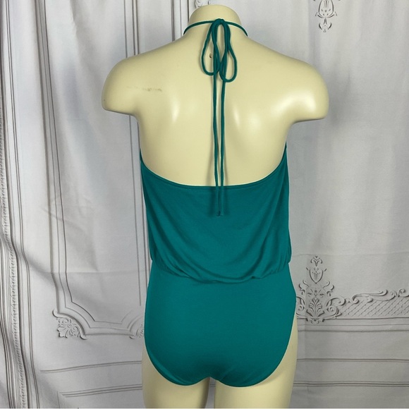 Express One Eleven Halter Bodysuit Teal Blue Super Soft One Piece Medium - Picture 6 of 7